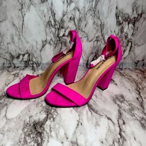 Pink suede look heels